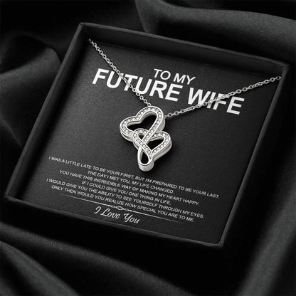 To My Wife - I Love You Message 16 Double Hearts Necklace