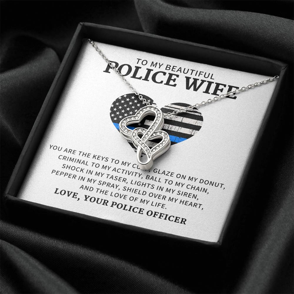 To My Police Wife  Police Wife Necklace Police Wife Jewelry Gift Police Wife Christmas Gift - Th Double Hearts Necklace