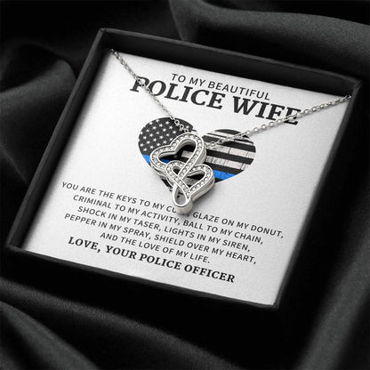 To My Police Wife  Police Wife Necklace Police Wife Jewelry Gift Police Wife Christmas Gift - Th Double Hearts Necklace