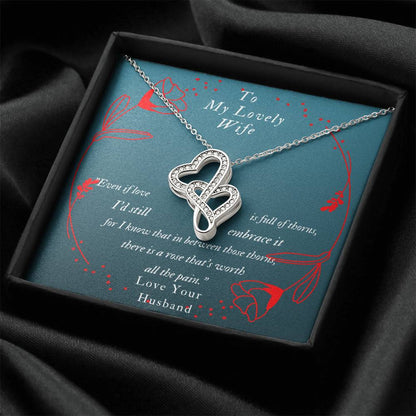 To My Lovely Wife-! Double Hearts Necklace