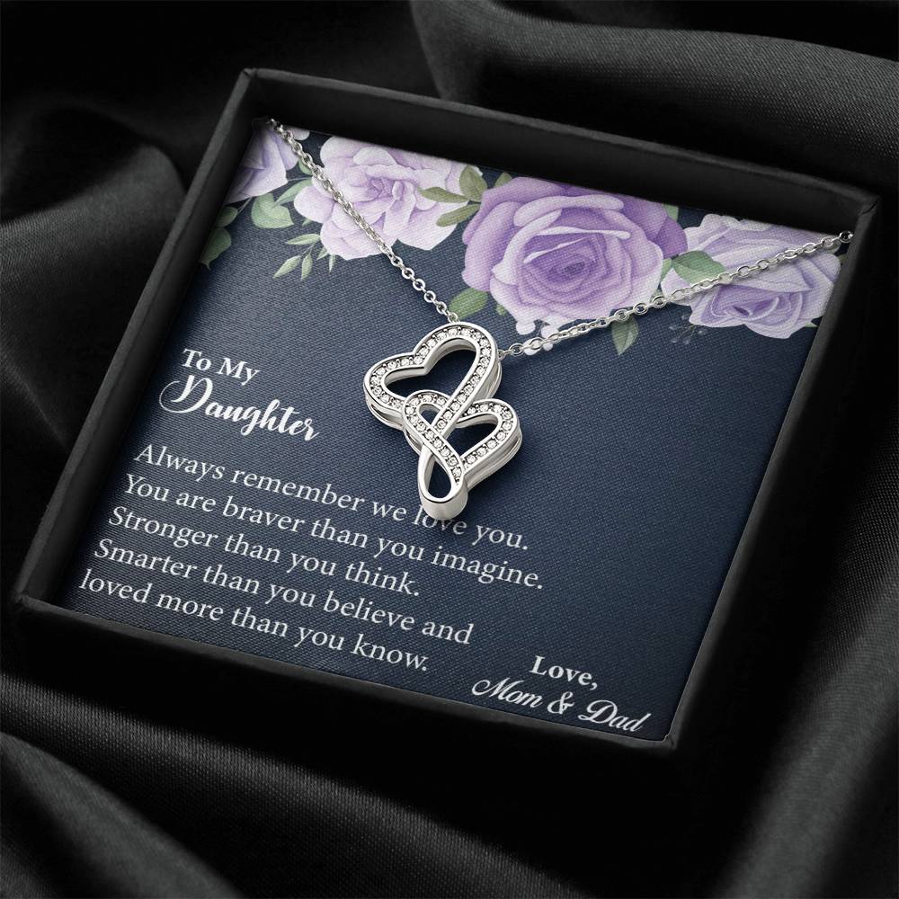 Daughter Gift - Gift For Daughter - Daughter Necklace Gift From Mom - Gift For Daughter From Dad - Message Card Jewelr Double Hearts Necklace