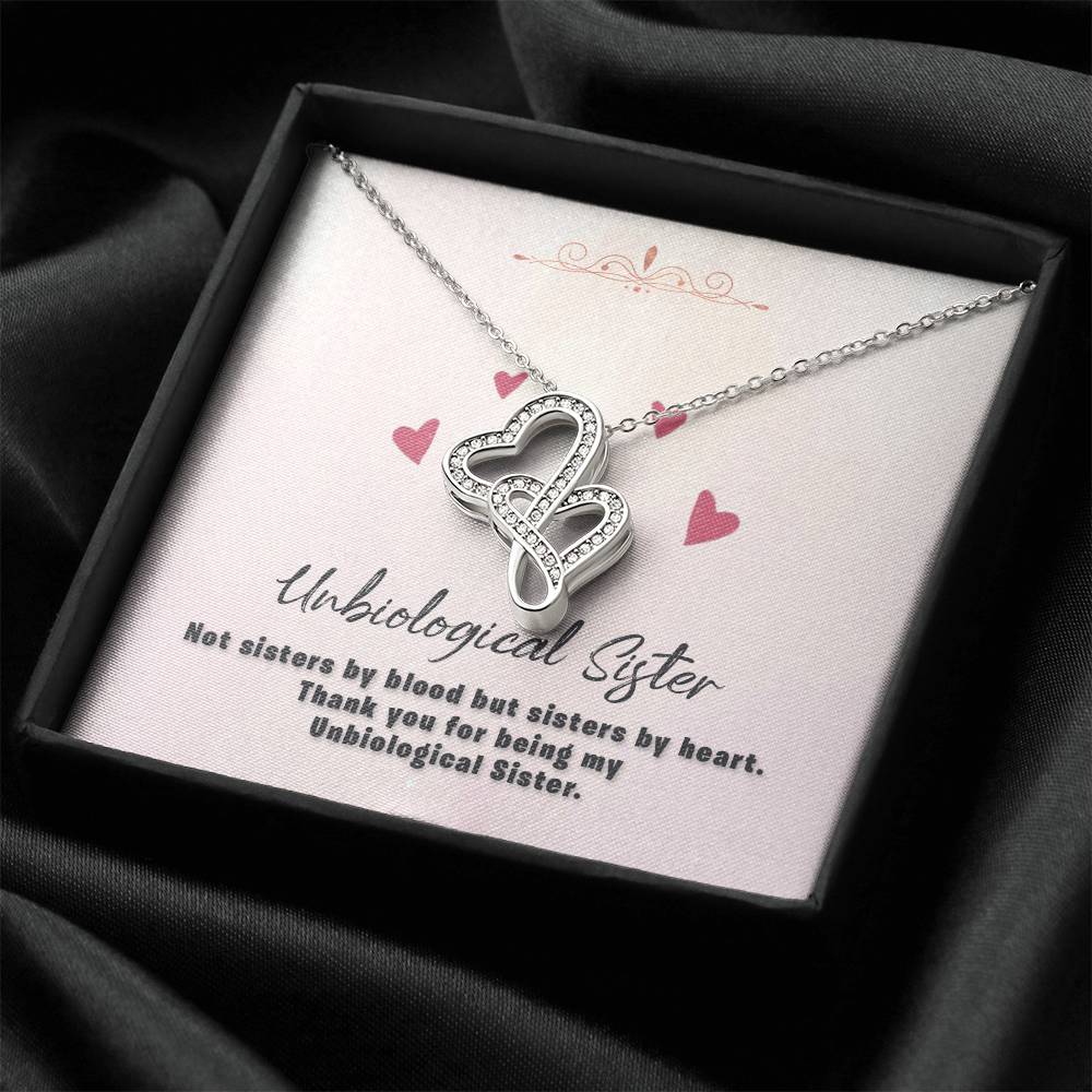 To My Unbiological Sister - Beautiful Message - U02 Double Hearts Necklace