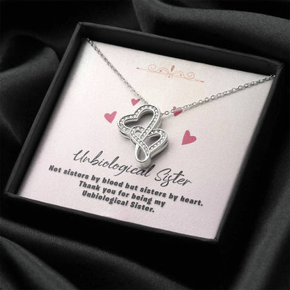 To My Unbiological Sister - Beautiful Message - U02 Double Hearts Necklace