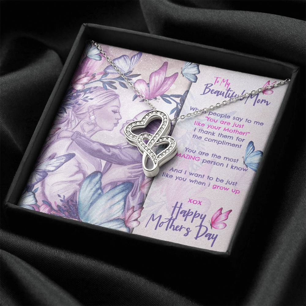 My Beautiful Mom Double Hearts Mothers Day Gift Necklace Double Hearts Necklace