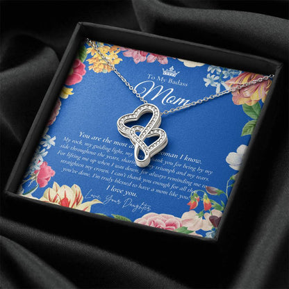 To My Badass Mom Necklace  Badass Mom Gift  Mother’S Day Gift  Birthday Gift  Gift From Daughter On Wedding Day Double Hearts Necklace