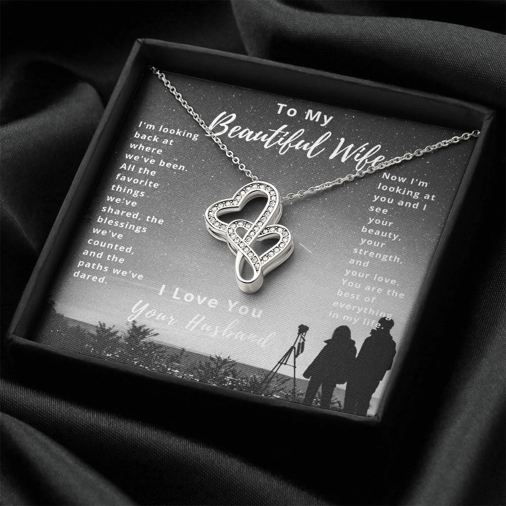 To My Beautiful Wife-Double Heart Necklace Love You Your Husband Double Hearts Necklace