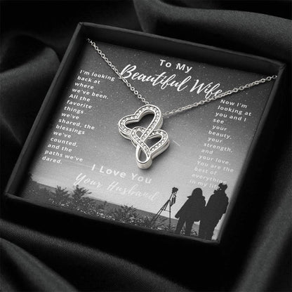 To My Beautiful Wife-Double Heart Necklace Love You Your Husband Double Hearts Necklace