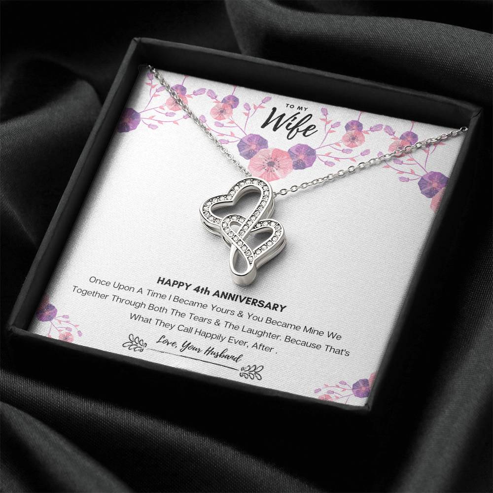 4Th Wedding Anniversary Gift For Wife Double Hearts Necklace