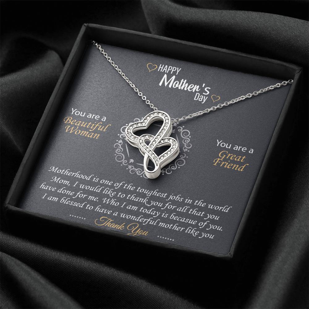Grateful Blessed To Have You As My Mother - Double Heart Necklace Double Hearts Necklace