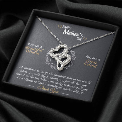 Grateful Blessed To Have You As My Mother - Double Heart Necklace Double Hearts Necklace