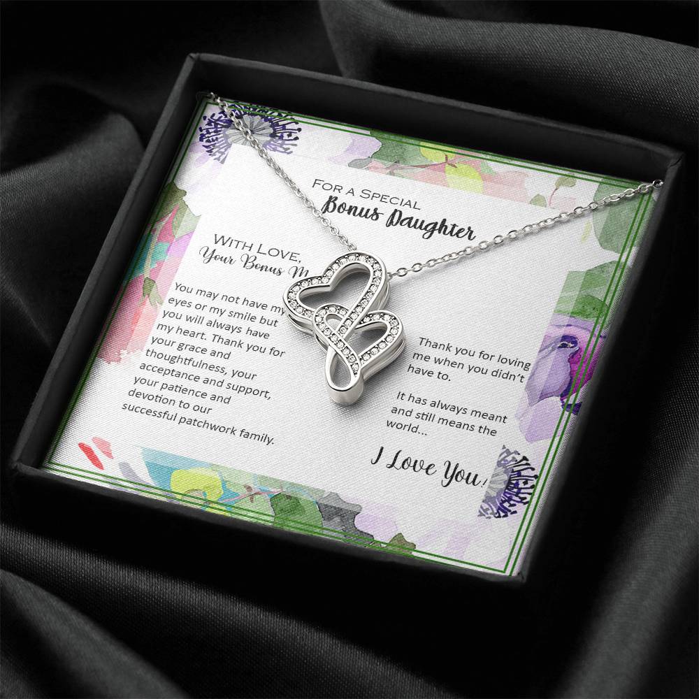 Bonus Daughter From Bonus Mom No Dna But You Have My Heart  8 Double Hearts Necklace