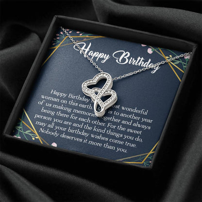 Happy Birthday To The Most Wonderful Woman In The World  Double Hearts Necklace