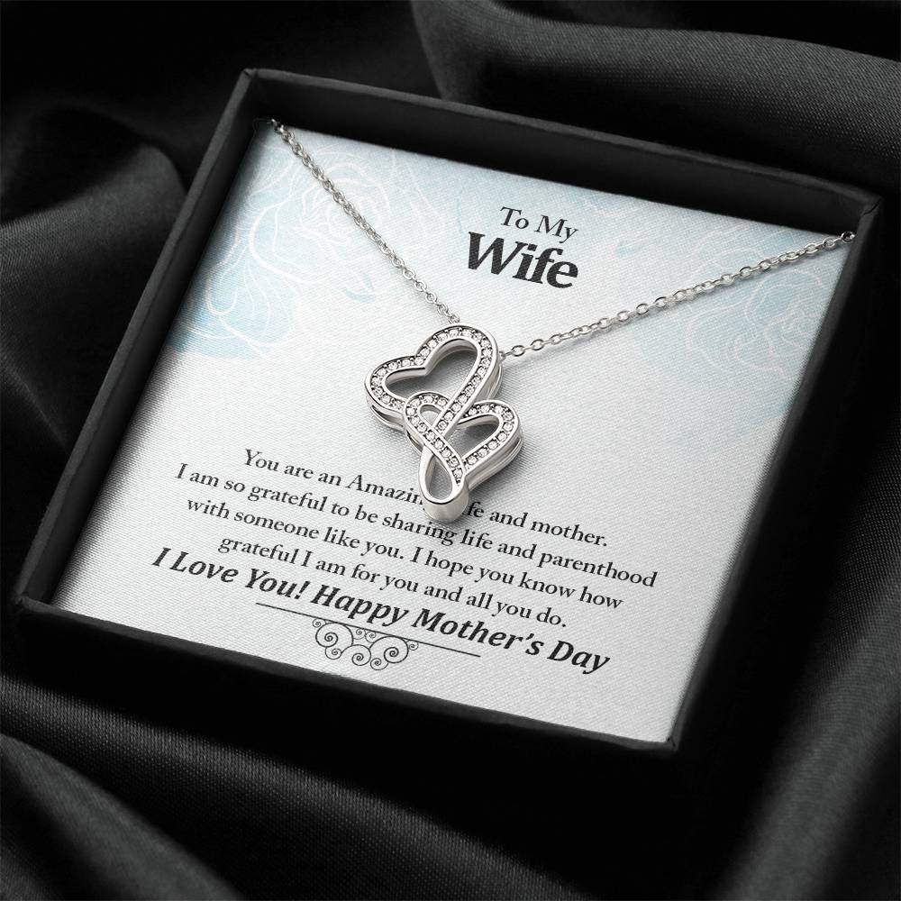 To My Wife Your An Amazing Wife And Mother Never - Ending Love Necklace - Amazing Wife Double Heart Necklace-Anniversa Double Hearts Necklace