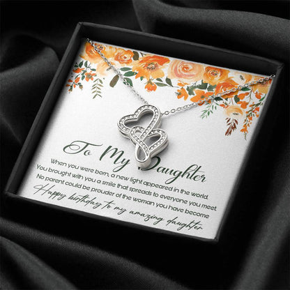 To My Daughter - Dragonfly Pendant Necklace - Gifts For Daughter Gifts For Her - Birthday Gifts - Daughter Gift - To M Double Hearts Necklace