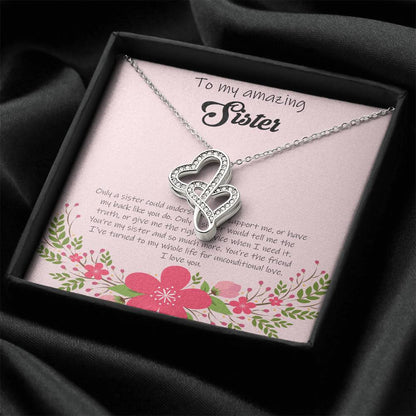 To My Amazing Sister - Pink Double Hearts Necklace