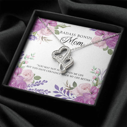 Badass Bonus Mom Necklace Double Hearts Necklace