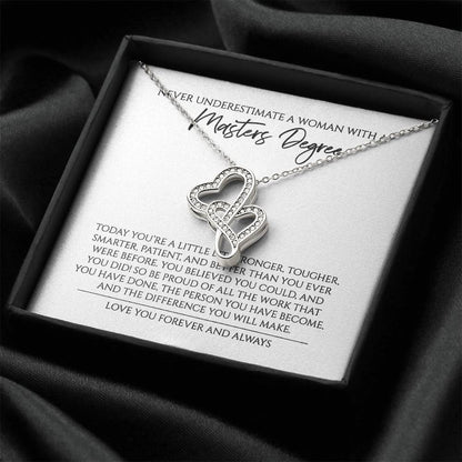 Never Underestimate A Woman With A Doctorate Degree Graduation Gift For Doctor  1 Double Hearts Necklace