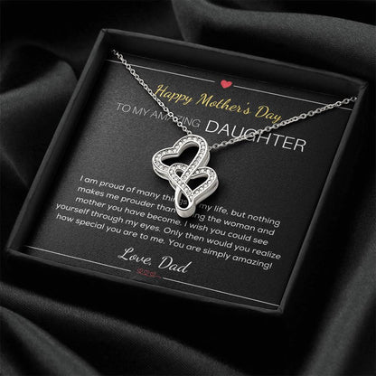 Happy Mother's Day Gift For Daughter From Dad - Mother's Day Necklace For Daughter - Daughter's Birthday - Daughter's  Double Hearts Necklace