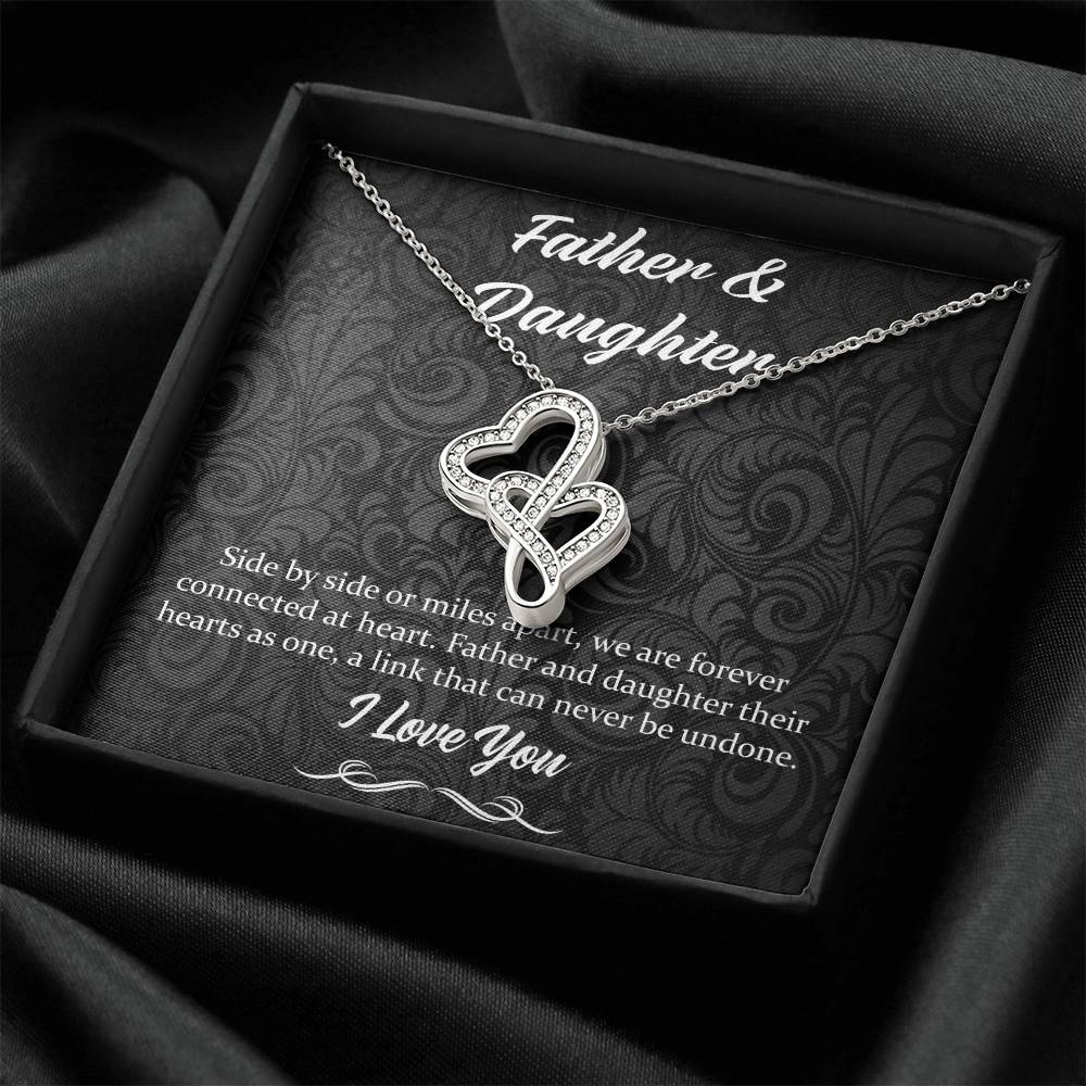 Side By Side Or Miles Apart - Father And Daughter Double Hearts Necklace