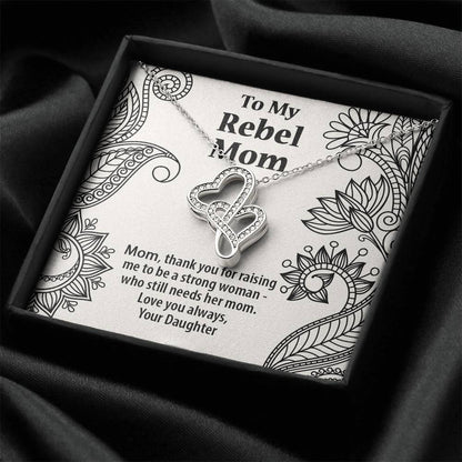 Mother's Day Gift Rebel Mom  From Daughter Double Hearts Necklace
