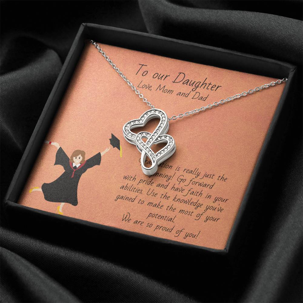 Graduation Gift Necklace For Girls - Graduate Gift Jewelry -  College - High School - Elementary School - Senior Gradu Double Hearts Necklace