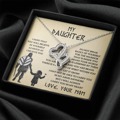 To My Daughter Gift From Mom - Mother Daughter Necklace - Gift For Daughter From Mom - Daughter Gift - Viking Daughter Double Hearts Necklace