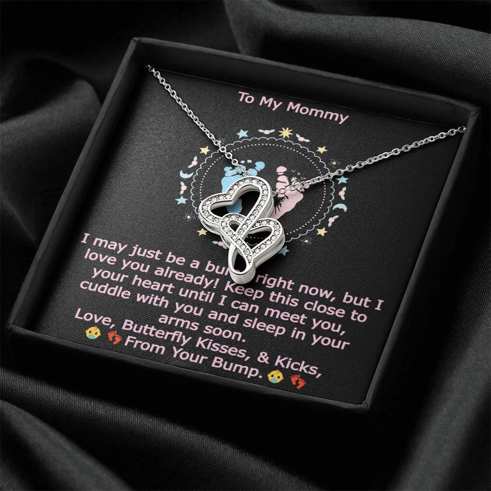 To My Mommy From Your Baby Bump Girl Heartwarming Joined Hearts Gift Necklace Shower Gifft Double Hearts Necklace