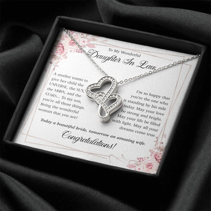 To My Wonderful Daughter In Law - Joined Hearts Necklace Double Hearts Necklace