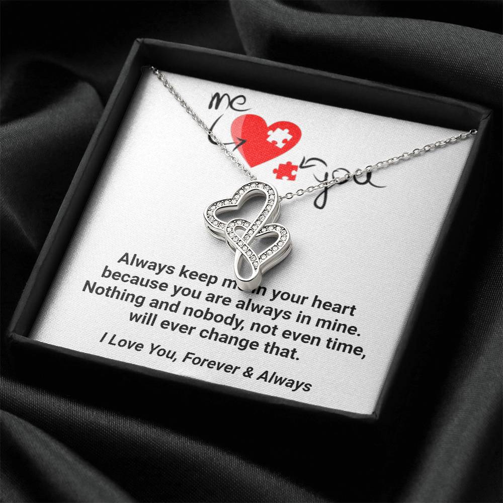 Me & You Forever & Always Double Hearts Engraved Necklace Stunning Sparkling Double Hearts Necklace