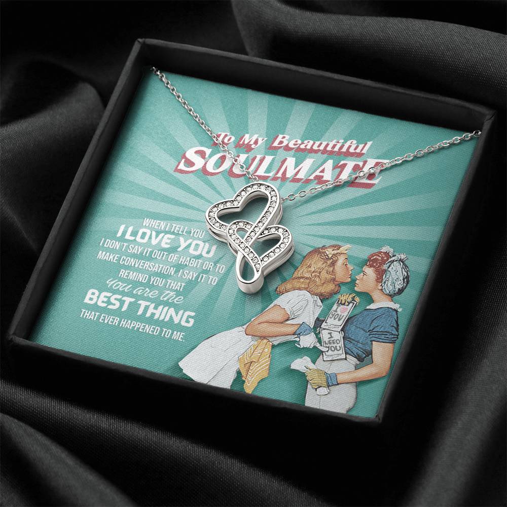 Double Hearts Pendant Gift - To My Beautiful Soulmate Double Hearts Necklace