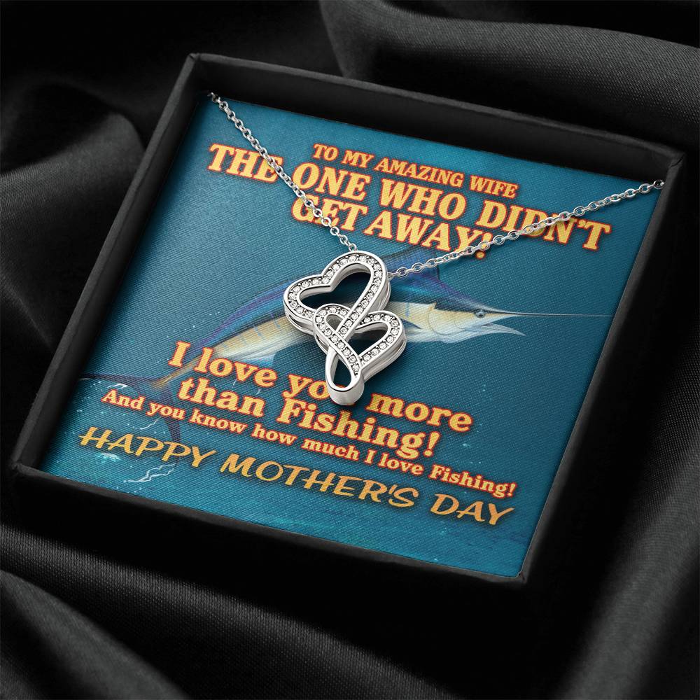 To My Amazing Wife - Blue Marlin - I Love You More Than Fishing - Double Heart To My Wife Necklace Anniversary Gift -  Double Hearts Necklace
