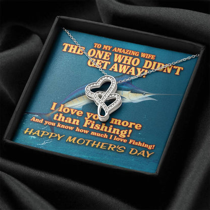 To My Amazing Wife - Blue Marlin - I Love You More Than Fishing - Double Heart To My Wife Necklace Anniversary Gift -  Double Hearts Necklace