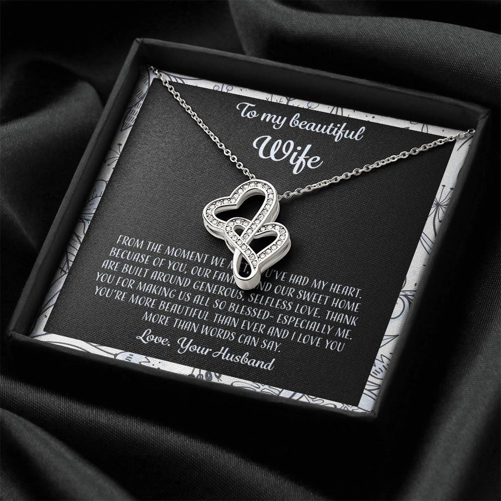 To My Beautiful Wife From The Moment We Met - Leaf Double Hearts Necklace