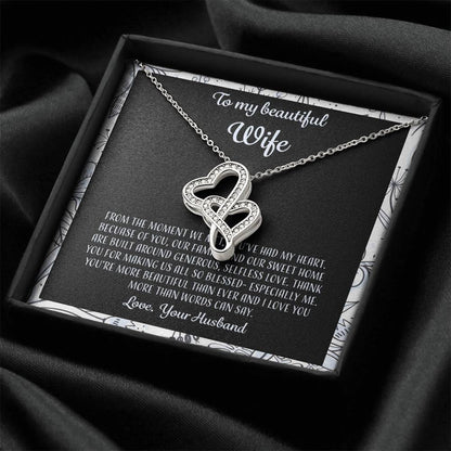 To My Beautiful Wife From The Moment We Met - Leaf Double Hearts Necklace