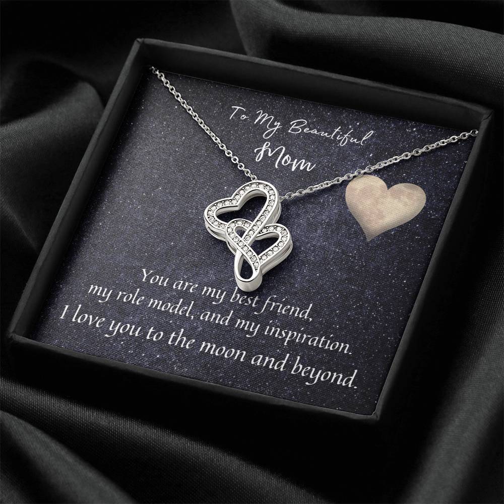 To My Beautiful Mom  Double Hearts Necklace