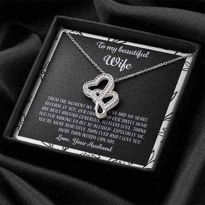 To My Beautiful Wife From The Moment We Met - Floral Double Hearts Necklace