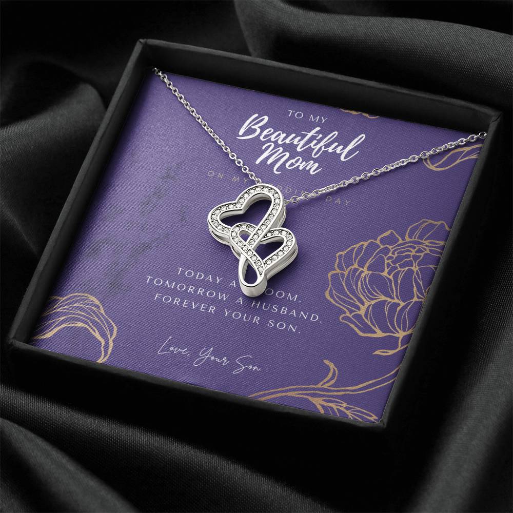 Mother Of The Groom Gift From Son  Mom Wedding Gift From Son  Wedding Gift From Groom To Mom Necklace Gift For Mom  We 2 Double Hearts Necklace