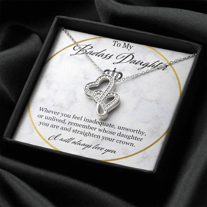To My Badass Daughter Double Hearts Necklace
