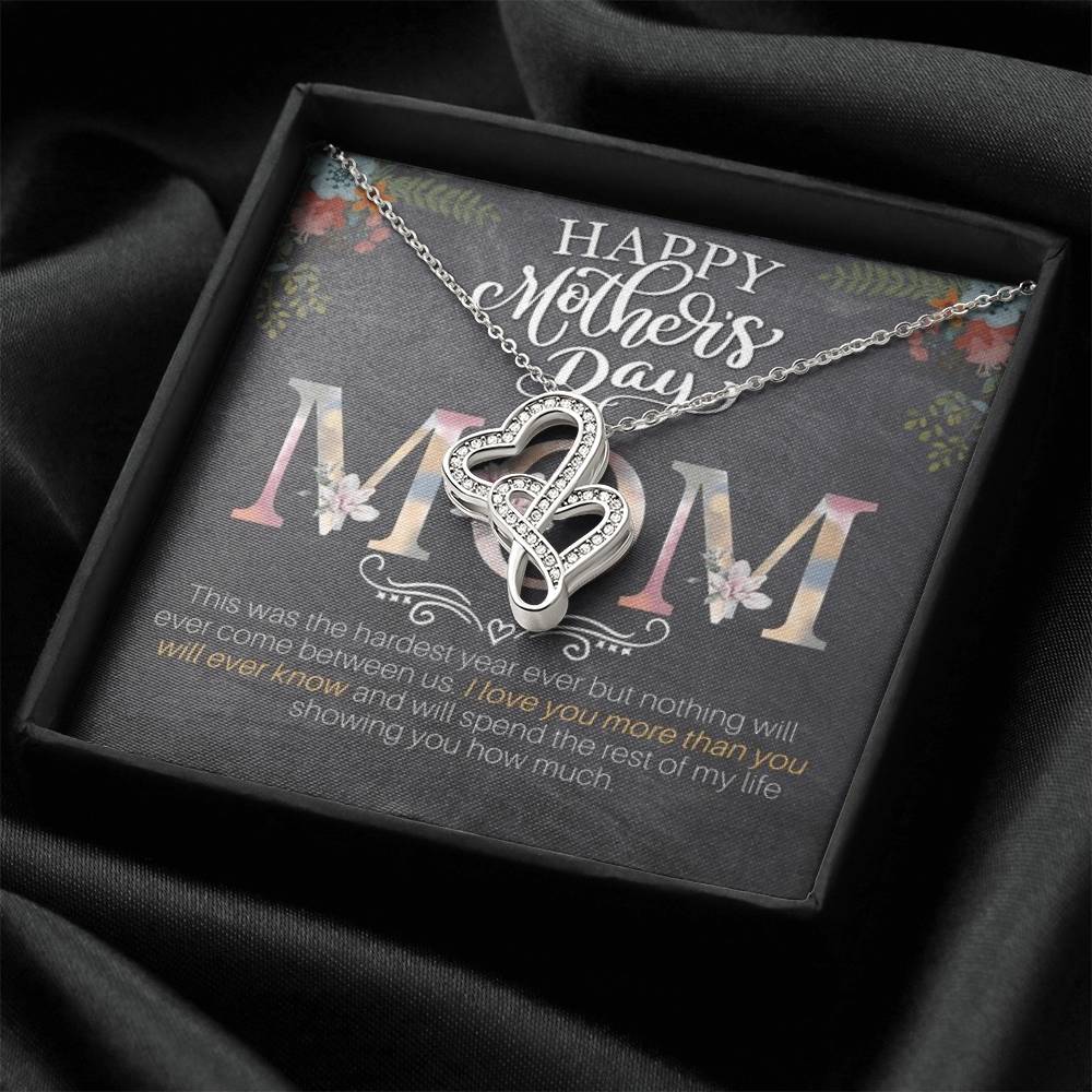 Happy Mother's Day! -14K White Gold Finish   Double Hearts Necklace
