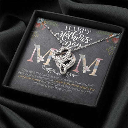 Happy Mother's Day! -14K White Gold Finish   Double Hearts Necklace