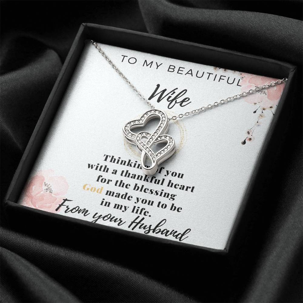 To My Beautiful Wife - Love From Your Husband - Gift For Wife Birthday - To My Wife Necklace Anniversary Gift For Wife Double Hearts Necklace