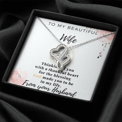 To My Beautiful Wife - Love From Your Husband - Gift For Wife Birthday - To My Wife Necklace Anniversary Gift For Wife Double Hearts Necklace