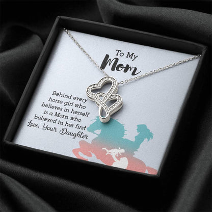 To Mom I Believe Thanks To You 14K  White Gold Cubic Ziconian Diamonds Necklace Double Hearts Necklace