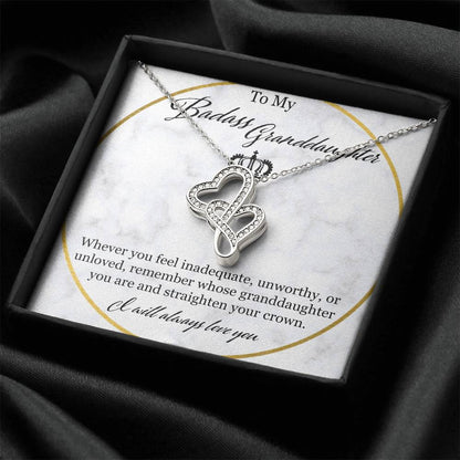 To My Badass Granddaughter Double Hearts Necklace