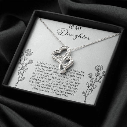 To My Daughter I Close My Eyes For A Moment - Silver Double Hearts Necklace