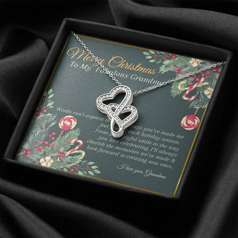 Merry Christmas Grandma Double Hearts Necklace