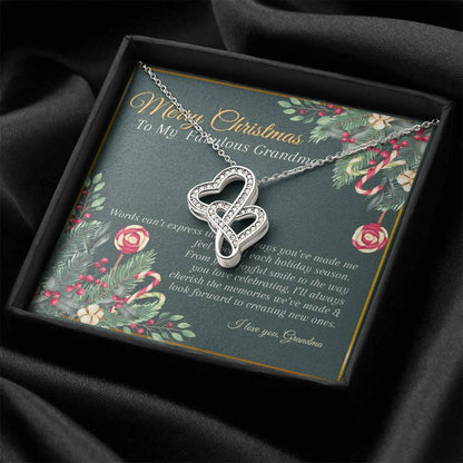 Merry Christmas Grandma Double Hearts Necklace