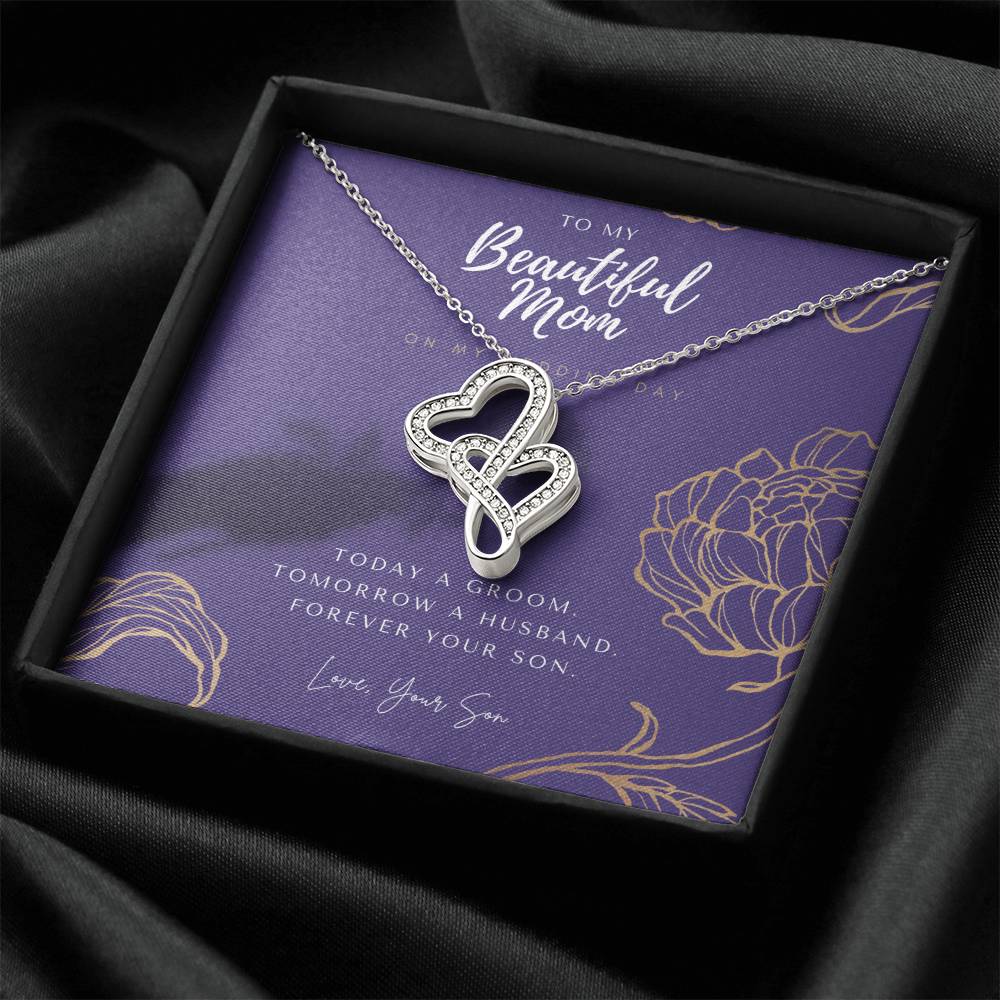 Mother Of The Groom Gift From Son  Mom Wedding Gift From Son  Wedding Gift From Groom To Mom Necklace Gift For Mom  We 3 Double Hearts Necklace
