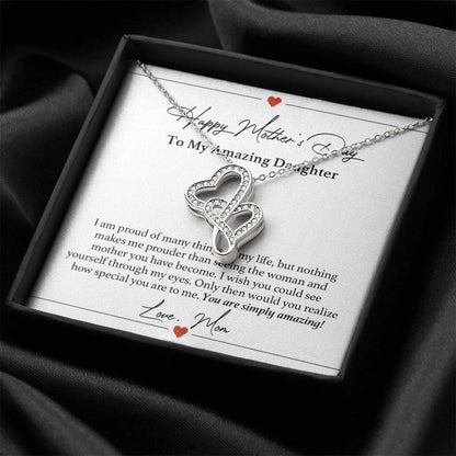 To My Amazing Daughter Necklace - Happy Mother's Day Gift For Daughter From Mom - Mother's Day Necklace For Daughter - 1 Double Hearts Necklace