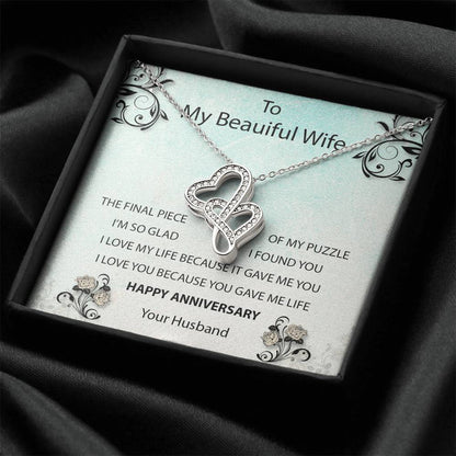 To My Beautiful Wife - Necklace Double Hearts Necklace